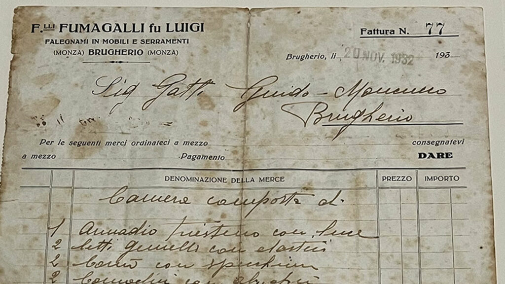 Una fattura del 1932 di "fratelli Fumagalli fu Luigi"